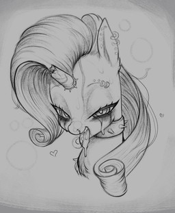 ambiguous_form bedroom_eyes blood bodily_fluids broken_horn collar ear_piercing ear_ring eyebrow_piercing eyebrow_ring eyelashes facial_piercing female fur hair horn horn_jewelry horn_ring industrial_piercing jewelry long_hair looking_at_viewer narrowed_eyes open_mouth piercing ring_(jewelry) ring_piercing saliva seductive solo spiked_collar spikes teeth tongue tongue_out dominismortis friendship_is_magic hasbro my_little_pony mythology rarity_(mlp) equid equine mammal mythological_creature mythological_equine unicorn bust_portrait digital_drawing_(artwork) digital_media_(artwork) greyscale hi_res monochrome portrait