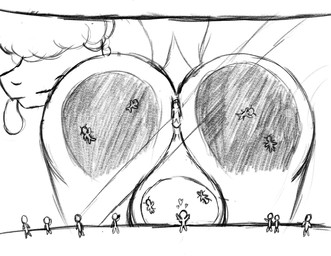 against_surface anthro ass_on_glass balls balls_on_glass between_buttocks bulge butt butt_crush crush genitals gesture glass group hand_gesture heart_symbol macro male on_glass on_surface pointing pointing_up raised_tail recording stick_figure stuck stuck_to_butt tail tongue tongue_out sirdeeviant dee_(sirdeeviant) bovid caprine human mammal sheep absurd_res hi_res monochrome sketch smaller_version_at_source