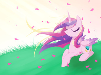 cutie_mark eyes_closed feathered_wings feathers female feral fur grass hair horn long_hair multicolored_hair pink_body pink_feathers pink_fur plant smile solo wind wings keshapanther friendship_is_magic hasbro my_little_pony mythology princess_cadance_(mlp) equid equine mammal mythological_creature mythological_equine winged_unicorn 4:3 hi_res