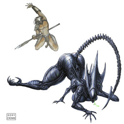 bent_over big_breasts big_butt blood bodily_fluids breasts butt duo female huge_breasts huge_butt imminent_spanking male melee_weapon nude polearm spear weapon kory_cromie alien_(franchise) predator_(franchise) alien xenomorph xenomorph_queen yautja 1:1 crossover hi_res