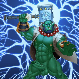abs balls barazoku beard erection facial_hair facial_piercing genitals hammer male muscular muscular_male nipple_piercing nipple_ring nipples nose_piercing nose_ring penis piercing ring_piercing solo tools vein veiny_penis weapon chesschirebacon blizzard_entertainment warcraft thrall_(warcraft) humanoid orc absurd_res hi_res
