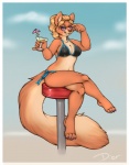 alcohol anthro beverage bikini biped black_nose blonde_hair breasts cleavage clothed clothing cloud cocktail crossed_legs eyewear female furniture glass hair looking_at_viewer martini midriff outside pose sitting skimpy sky skyscape solo stool sunglasses swimwear tail two-piece_swimsuit dior shemy canid canine fox mammal pinup