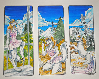anthro anthro_to_feral autumn biped biped_to_quadruped border clothing cloud detailed_background digitigrade dress feathers female feral forest fur group high_place kneeling mountain nature on_hind_legs outside pink_clothing pink_dress plant porch quadruped railing season solo_focus tail three_frame_sequence transformation transformation_sequence tree triptych view white_body white_feathers white_fur winter wistful heather_bruton samantha_(newenglander) avian bird canid canine canis mammal wolf 2011 sequence traditional_media_(artwork)