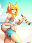 alcohol anthro beverage breasts clothed clothing fangs female food looking_at_viewer nude off_shoulder side_boob smile solo tattoo teeth aimi pheo_(aubrie) canid canine mammal digital_media_(artwork) hi_res shaded