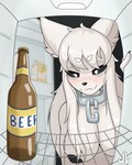 alcohol anthro appliance areola beer beverage black_areola black_nipples black_sclera blush bottle breasts chain circle_eyebrows collar container eye_bags eyebrows female fridge fur hair inner_ear_fluff kitchen_appliance long_hair nipples solo tuft white_body white_fur conditional_dnp whitev death_(whitev) canid canine mammal 2024 4:5 absurd_res digital_media_(artwork) half-length_portrait hi_res portrait signature