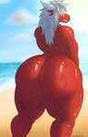 absurd_res avoid_posting beach big_butt bodily_fluids butt conditional_dnp cracky45 day detailed_background dragon grin hair hi_res huge_butt huge_thighs long_hair male muscular muscular_male mythological_creature mythological_scalie mythology nude outside rear_view red_body scalie sea seaside smile solo sweat sweatdrop sweaty_legs thick_thighs water wet wet_body white_hair y_shaped_butt_crack