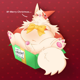 anthro balls belly big_belly black_sclera blush box christmas_present container dialogue erection exclamation_point fur genitals gift gift_box hair half-closed_eyes heart_symbol holidays in_box in_container looking_away male merry_christmas mismatched_ears moobs multicolored_body multicolored_fur narrowed_eyes navel obese obese_anthro obese_male overweight overweight_anthro overweight_male pawpads penis pink_body pink_nose pink_pawpads red_body red_ears red_eyes red_fur ribbons solo tail text two_tone_body two_tone_fur white_body white_ears white_fur white_hair white_tail rydryd christmas nintendo pokemon generation_3_pokemon pokemon_(species) zangoose 2025 absurd_res digital_media_(artwork) english_text hi_res