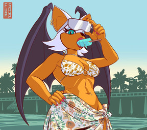 anthro belly bikini bikini_top breasts clothing female food navel popsicle popsicle_in_mouth popsicle_melting solo swimwear two-piece_swimsuit furs0up_nsfw sega sonic_the_hedgehog_(series) rouge_the_bat bat mammal