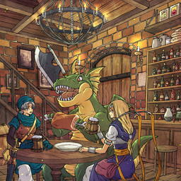 alcohol_bottle anthro armlet armor axe bar_stool beer_mug beverage_bottle black_sleeves blonde_hair blue_clothing blue_gloves blue_handwear blue_hat blue_headwear blue_shirt blue_topwear blue_tunic bottle bottomwear brick brick_wall brown_armor candlestick chain chandelier claws clothing container cuff_(restraint) fangs female foam food furniture gloves green_body grey_hair group hair handbag handwear hat head_wings headgear headwear inside jug leather leather_armor male meat meat_on_bone melee_weapon membrane_(anatomy) membranous_wings metal_cuffs note_on_wall open_mouth pants picture_frame plate pointy_ears ponytail purple_hood rafters red_eyes restraints scabbard sharp_teeth shirt stairs stool sword table teeth topwear trio tunic unusual_wing_placement wall_(structure) weapon white_bottomwear white_clothing white_pants wings wooden_barrel toriga dragon_quest dragon_quest_vi mythology square_enix lizzie_(dragon_quest) milly_(dragon_quest) terry_(dragon_quest) dragon hacksaurus human mammal mythological_creature mythological_scalie scalie 1:1 2026 hi_res