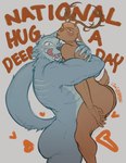 anthro antlers big_butt brown_body butt duo facial_scar femboy fur heart_symbol horn hug male male/male missing_ear muscular muscular_male nude scar size_difference tail tongue thendyart beastars legoshi_(beastars) louis_(beastars) canid canine canis deer mammal wolf absurd_res hi_res