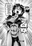 anthro baseball_bat bat_(object) breasts canid canine clothed clothing comic daigaijin dialogue english_text female fingerless_gloves fox fur furryfight_chronicles gloves hair handwear hi_res kalita_(furryfight_chronicles) mammal monochrome solo text