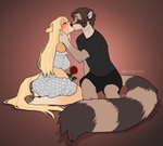 5_fingers anthro clothed clothing duo eyebrows eyelashes female fingers hair hooves kneeling male underhoof unguligrade kyotoleopard diana_(kyotoleopard) equid equine horse mammal procyonid raccoon 2020 dated digital_media_(artwork) hi_res