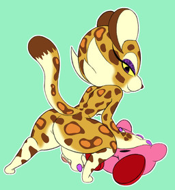 anthro big_butt butt colored_fingernails colored_nails countershading duo eyelashes female fingernails looking_back male nails simple_background thick_thighs wide_hips four-pundo kirby_(series) nintendo clawroline kirby felid leopard mammal pantherine 2022 hi_res