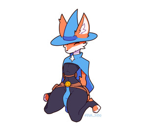 anthro belt black_bodysuit black_clothing black_nose black_skinsuit blue_cape blue_clothing blue_hat blue_headwear bodysuit butt cape clothing eyes_closed femboy fur hands_behind_back hat headgear headwear kneeling magic_user male multicolored_body multicolored_fur orange_body orange_ears orange_fur simple_background skinsuit small_waist solo thick_thighs three-quarter_view tight_clothing two_tone_body two_tone_fur two_tone_hat utility_belt white_background white_body white_fur wide_hips wizard_hat nova3050 megabonk fox_(megabonk) canid canine fox mammal 2025 absurd_res digital_media_(artwork) hi_res