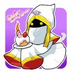 ambiguous_gender cake candle clothed clothing dessert fire food glowing glowing_eyes not_furry solo text kageyama kirby_(series) nintendo hyness_(kirby) humanoid featureless_(disambiguation) 2018 japanese_text translated