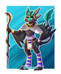 4_ears anthro clothed clothing egyptian feathers feet female fur looking_at_viewer multi_ear simple_background solo winged_arms wings unknown_artist avarien avali avian borg 5:6 absurd_res hi_res