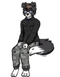 anthro blue_eyes brown_hair clothed clothing curled_tail dipstick_tail eyewear folded_ears fully_clothed glasses hair male markings multicolored_tail ring simple_background sitting solo tail tail_markings wedding white_background fleurfurr jaxxy_fur border_collie canid canine canis collie domestic_dog herding_dog mammal pastoral_dog sheepdog 2016 digital_media_(artwork)