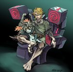 armor blonde_hair blue_eyes chair clothing digitigrade duo female fur furniture fused_shadow hair headgear headwear helmet humanoid_pointy_ears male markings orange_hair pointy_ears red_eyes sitting smile transformation triforce tsuyuga mythology nintendo the_legend_of_zelda twilight_princess link midna animal_humanoid canid canid_humanoid canine canine_humanoid canis humanoid hybrid hylian imp mammal mammal_humanoid mythological_canine mythological_creature twili werecanid werecanine werecreature werewolf wolf wolf_humanoid 2015 signature