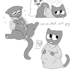 ambiguous_gender anthro belly big_belly blush bodily_fluids breasts bukkake cum duo female female_focus genital_fluids holidays improvised_sex_toy solo_focus wand unknown_artist google google_doodle halloween magic_cat_academy momo_(google) domestic_cat felid feline felis ghost mammal spirit 1:1 2017 monochrome