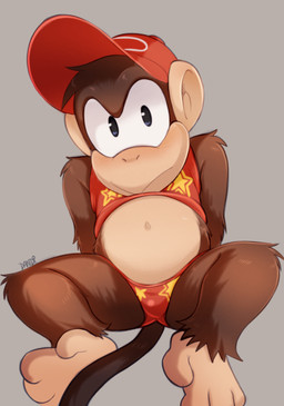 anthro baseball_cap bulge clothing feet fur hat headgear headwear looking_at_viewer male navel prehensile_feet solo toes underwear young young_anthro young_male dandi donkey_kong_(series) nintendo diddy_kong haplorhine mammal monkey primate 2022