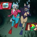 anthro big_breasts breasts bubble cave cleavage clothed clothing diving diving_fins diving_mask duo female imminent_drowning leotard mask peril scuba underwater water kyriepoda maya_(anthrokidnapper) sara_(anthrokidnapper) canid canine canis domestic_dog fox husky mammal nordic_sled_dog spitz 1:1 absurd_res hi_res