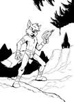 anthro briefs clothed clothing collar detailed_background footwear gloves handwear jewelry male necklace nipples open_mouth ranged_weapon raygun socks solo spacecraft tighty_whities topless underwear vehicle weapon white_briefs white_clothing white_underwear cirruskitfox canid canine fox mammal black_and_white hi_res monochrome