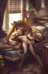 anthro bed breasts detailed_background dildo duo eye_contact female female/female furniture genitals inside interspecies looking_at_another nude on_bed pussy romantic romantic_couple sex_toy strapon tail kittiara canid canine canis domestic_dog felid jaguar mammal pantherine