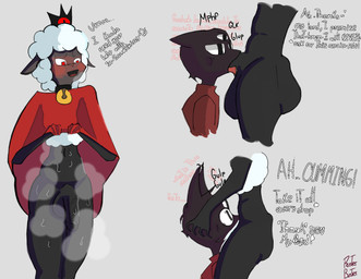 anthro bodily_fluids dark_body dark_fur fur genitals grabbing_head inviting male male/male oral oral_only penis praise ruster_buster sweat until_they_like_it ruster cult_of_the_lamb massive_monster_(studio) buster lamb_(cult_of_the_lamb) narinder bovid caprine domestic_cat felid feline felis mammal sheep