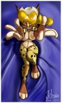 3_toes 4_fingers anthro barefoot bedding bedding_background border breasts clothing cowboy_hat feet female fingers front_view hat hat_only headgear headgear_only headwear headwear_only looking_at_viewer mostly_nude paws solo southern toes white_border jerberjer dixie_mae_carlisle_(character) southern_belle bobcat felid feline lynx mammal hi_res