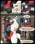 anthro asphyxiation blue_eyes bodily_fluids choking duo fur grey_body grey_fur hair male multicolored_body onomatopoeia slamming sound_effects surprised_expression tears text white_hair 60percentscalie dovak vauruk bat demon mammal comic english_text hi_res