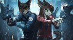 anthro blue_clothing blue_topwear brown_hair clothed clothing duo_focus female front_view fur glistening glistening_eyes green_eyes grey_body grey_fur group gun hair head_tuft holding_gun holding_object holding_ranged_weapon holding_weapon jacket male mouth_closed night notched_ear outside raining ranged_weapon red_clothing red_eyes red_jacket red_topwear scales standing topwear tuft weapon white_body white_fur white_scales yellow_sclera acidic mythology abbie_(heckineatcha) cid_(acidic) domestic_cat dragon felid feline felis mammal mythological_creature mythological_scalie scalie hi_res