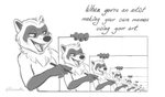 anthro creating_art drawing humor male narrowed_eyes open_mouth open_smile recursion simple_background smile solo text white_background nikraccoom nik_(nik159) mammal procyonid raccoon 2021 black_and_white comic digital_drawing_(artwork) digital_media_(artwork) english_text meme monochrome