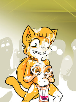 anthro areola big_areola big_breasts big_hair bite biting_lip bodily_fluids bottomwear breasts bubble bukkake clothed clothing cosplay cum cum_bubble cum_from_nose cum_in_nose cum_inside cum_on_face exhibitionism exposed_breasts eyelashes female freckled_chest freckled_face freckled_shoulders freckles fur genital_fluids green_eyes group hair jewelry loincloth loincloth_only male multicolored_body multicolored_fur necklace nipples orange_areola orange_body orange_fur orange_hair orange_nipples orange_spots partially_clothed_anthro partially_clothed_female pasties ponytail pose presenting public public_exposure sharp_teeth shirtless_anthro shirtless_female spots teeth topless topless_anthro topless_female triforce triforce_symbol white_body white_fur white_mouth white_spots scott_ramsoomair vglewds nintendo the_legend_of_zelda vg_cats april_(vg_cats) domestic_cat felid feline felis mammal hi_res pinup