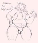 accident accidental_exposure anthro ball_slip balls body_hair briefs bulge clothing coffee_cup container cup dialogue disposable_cup eyebrows front_view genitals hand_on_hip holding_container holding_cup holding_object looking_aside male mane musclegut muscular raised_eyebrows shirt simple_background solo standing talking_to_viewer tank_top text thick_thighs topwear underwear wardrobe_malfunction white_background mcdoogiy benny_(salaciousmoo) felid lion mammal pantherine 2023 black_and_white digital_drawing_(artwork) digital_media_(artwork) english_text hi_res monochrome portrait sketch three-quarter_portrait