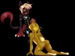 anthro big_tail breasts cunnilingus dominant dominant_female duo ear_pull female hair leather male nipples oral sex smile smirk straps tail vaginal trexqueen domestic_cat felid feline felis lagomorph leporid mammal rabbit 4:3 absurd_res alpha_channel hi_res