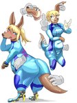 anthro big_butt blonde_hair blue_eyes breasts brown_body brown_fur butt clothing disembodied_hand female footwear fur group growth hair hand_on_face high_heels long_ears open_mouth pale_skin ponytail pouch_(anatomy) rear_view shoes simple_background solo_focus species_transformation standing surprise tail tail_growth thick_thighs tight_clothing touching_face transformation transformation_sequence white_background wide_hips zero_suit nexusthelife metroid nintendo samus_aran human kangaroo macropod mammal marsupial 3:4 hi_res