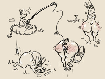 ambiguous_gender anthro anus big_butt blush butt carrot clothing duo fish_hook fishing fishing_rod food gaping gaping_anus hoodie hook huge_butt huge_thighs humor male plant sleeping sound_effects thick_thighs topwear vegetable vowelless vowelless_sound_effect zzz zomerous_(artist) glop_(zomerous) lagomorph leporid mammal murid murine rabbit rat rodent 4:3 absurd_res digital_media_(artwork) hi_res sketch_page