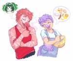 anthro bacon clothed clothing cooking drugs duo egg eyes_closed eyewear food glasses hair male marijuana meat overalls pink_body pink_hair round_glasses shirt simple_background smoking smoking_marijuana speech_bubble tank_top thought_bubble topwear white_background kaprakaz delicious_in_dungeon goodbye_volcano_high izutsumi_(delicious_in_dungeon) reed_(gvh) sage_(gvh) dinosaur dromaeosaurid prehistoric_species reptile scalie theropod velociraptor hi_res