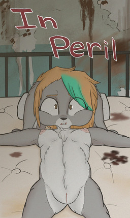 anthro arms_out arms_outstretched bed bedroom blonde_hair blood blood_on_wall blood_stain bodily_fluids breasts buckteeth chest_tuft dirty dirty_room female fur furniture genitals grey_body grey_fur hair looking_at_viewer lying medium_breasts nervous nipples nude nude_female on_back on_bed peril pillow questionable_consent scared solo stain teeth text tuft under_boob vulva lerasmel susie_(lerasmel) lagomorph leporid mammal rabbit absurd_res comic cover cover_art cover_page digital_drawing_(artwork) digital_media_(artwork) hi_res
