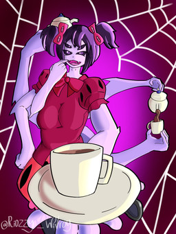 6_arms anthro black_hair female hair multi_arm multi_limb purple_body riozzy_witroy7 smile solo undertale undertale_(series) muffet arachnid arthropod spider 3:4 hi_res