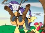 2014 apple_bloom_(mlp) applejack_(mlp) blonde_hair blue_eyes blush bow cub cutie_mark dialog english_text equine female feral fishnet friendship_is_magic fur grass green_eyes group hair horn horse lesbian mammal my_little_pony orange_fur outside pony purple_hair rarity_(mlp) red_hair rope stockings suirano text unicorn white_fur yellow_fur young
Rating: Questionable
Score: 18
User: lemongrab
Date: April 05, 2014