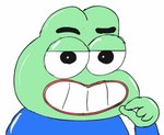 anthro black_eyes blue_clothing blue_shirt blue_topwear cal_arts clothing green_body looking_at_viewer male shirt smug solo topwear anonymous_artist unknown_artist pepe_the_frog amphibian frog meme