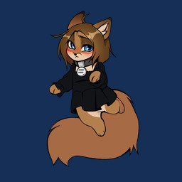 anthro black_clothing black_collar black_dress blue_eyes blush brown_body brown_ears brown_face brown_fur brown_hair brown_hands brown_legs brown_tail chibi clothed clothing collar collar_tag crossdressing dress femboy fur hair inner_ear_fluff male simple_background solo tail tan_body tan_ears tan_face tan_fur transparent_background tuft kosich lento_taivaalla vulpkanin 1:1 alpha_channel