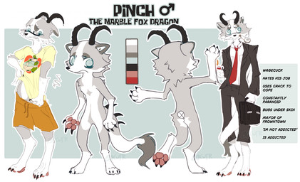 2_horns 4_fingers anthro barefoot black_claws black_horn black_nose blue_eyes bottomwear brown_bottomwear brown_clothing brown_ears brown_pants brown_tail_tuft business_suit claws clenched_teeth clothing collared_shirt color_swatch countershading digitigrade eyewear feet fingers fur glasses gloves_(marking) grey_body grey_fur handpaw hindpaw holding_object horn leg_markings male male_anthro male_stripper markings multicolored_body multicolored_fur necktie nervous nude_anthro nude_male orange_bottomwear orange_clothing orange_shorts outline pants pawpads paws pink_pawpads red_necktie shirt shorts simple_background socks_(marking) solo standing suit t-shirt tail tail_tuft tan_body tan_fur tan_tail teeth text toe_claws topwear tuft white_body white_countershading white_fur white_inner_ear white_outline white_tail yellow_clothing yellow_shirt yellow_t-shirt yellow_topwear boxwater mythology pinch_(boxwater) canid canine dragon fox furred_dragon furred_scalie hybrid mammal marble_fox mythological_creature mythological_scalie red_fox scalie true_fox 2025 character_name digital_drawing_(artwork) digital_media_(artwork) english_text full-length_portrait hi_res model_sheet multiple_images portrait species_name