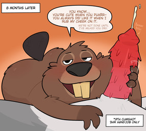 animal_genitalia animal_penis anthro buckteeth feline_genitalia feline_penis female first_person_view forced genitals interspecies looking_at_viewer male nude penile_spines penis penis_on_cheek size_difference smaller_female speech_bubble stroking_penis teeth text crushpepper disney zootopia nibbles_maplestick pawbert_lynxley beaver canada_lynx felid feline lynx mammal rodent english_text hi_res