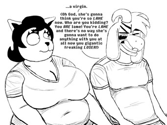 anthro big_breasts blush bracing breasts clenched_teeth dialogue duo embarrassed eyes_closed female horn male nervous overweight overweight_anthro overweight_female sitting stated_virginity teeth text komododad deltarune undertale undertale_(series) asriel_dreemurr catty_cattenheimer boss_monster_(undertale) bovid caprine domestic_cat felid feline felis goat mammal 2026 4:3 black_and_white comic digital_media_(artwork) english_text hi_res monochrome