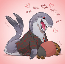 accessory alternate_species ambiguous_gender blazer clothed clothed_feral clothing duo feral feralized flippers furrification necktie red_eyes sharp_teeth simple_background snout teeth tongue zillabean hannibal_(series) hannibal_lecter will_graham aquatic leopard_seal mammal pinniped seal digital_media_(artwork)