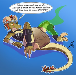 3_toes 5_fingers annoyed anthro claws clothed clothing dialogue diaper diaper_change diaper_change_denial diaper_change_request feces feces_in_diaper feet female fingers horn lying messy on_back pooped sickle_claw smelly smelly_butt soiled_diaper soiling solo speech_bubble text toe_claws toes unclean_diaper used_diaper wearing_diaper liljdude bethesda_game_studios microsoft skyrim the_elder_scrolls keerha argonian scalie colored_line_art english_text hi_res sketch