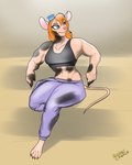4:5 ambercoyote anthro blue_eyes chip_'n_dale_rescue_rangers cigarette claws clothing disney female gadget_hackwrench hair hi_res mammal midriff mouse murid murine muscular navel orange_hair rodent shirt smoking solo tank_top toe_claws topwear