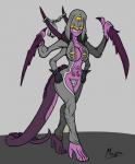 angelia_the_eldritch_horror_(tranceptor_veltro) blade_arm breasts claws clothed clothing digital_media_(artwork) eldritch_abomination fangs female hi_res humanoid lovecraftian_(genre) magra123 monster monstrous_humanoid simple_background skimpy solo tattoo teeth